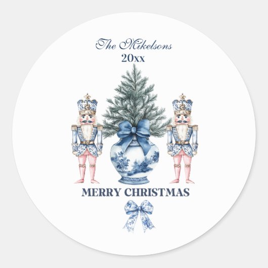 Blue Chinoiserie Nutcracker Christmas Ronde Sticker (Voorkant)