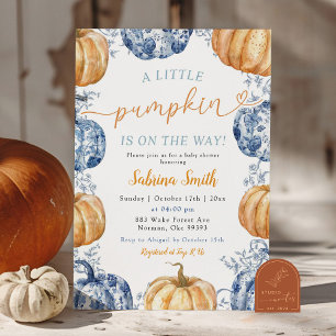 Blue Chinoiserie Oranje Pumpkin Baby shower Kaart