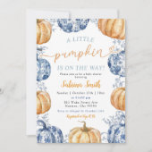 Blue Chinoiserie Oranje Pumpkin Baby shower Kaart (Voorkant)