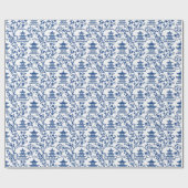 Blue Chinoiserie Pagodas Toile Cadeaupapier (Vlak)