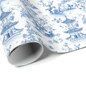 Blue Chinoiserie Pagodas Toile Cadeaupapier (Rol Hoek)