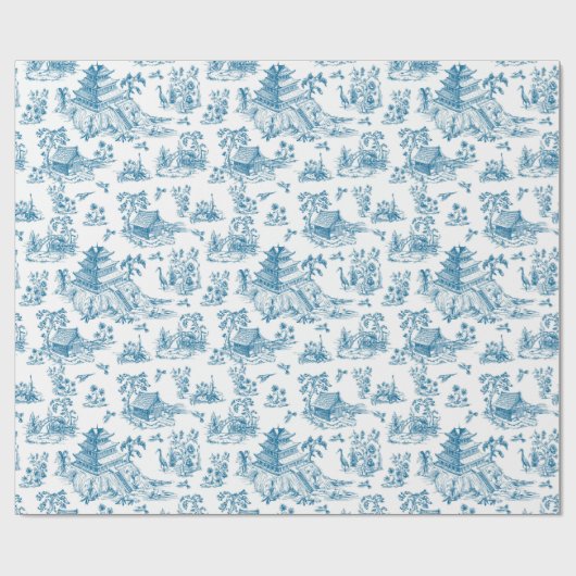 Blue Chinoiserie Pattern Cadeaupapier (Vlak)