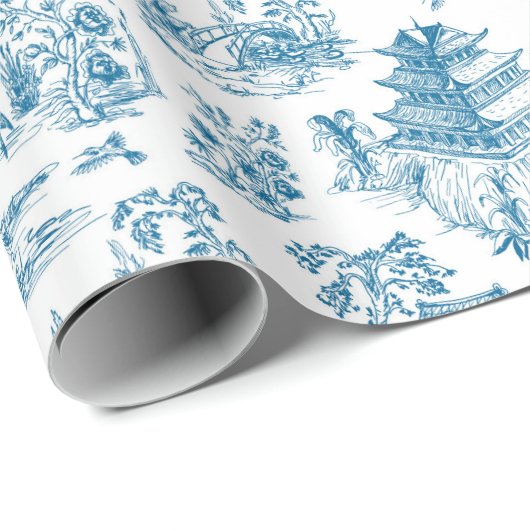 Blue Chinoiserie Pattern Cadeaupapier (Rol Hoek)