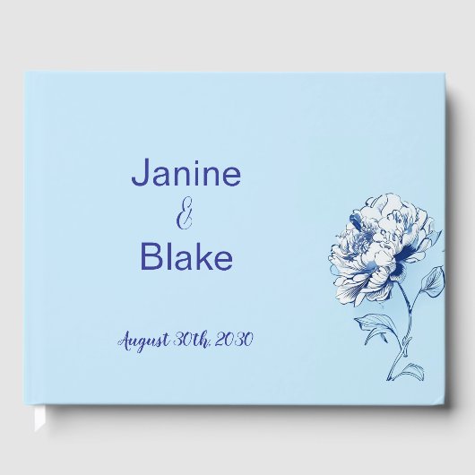 Blue Chinoiserie Peony Wedding Guestbook Gastenboek (Voorkant)