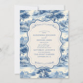 Blue Chinoiserie Porcelain Botanical Peony Wedding Kaart (Voorkant)