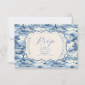 Blue Chinoiserie Porcelain Botanical Peony Wedding RSVP Kaartje (Voorkant)