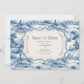 Blue Chinoiserie Porcelain Botanical Peony Wedding Save The Date (Voorkant)