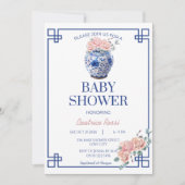 Blue Chinoiserie Preppy Ginger Jar Baby shower Kaart (Voorkant)