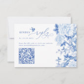 Blue Chinoiserie QR Code Trouwwebsite RSVP Kaart (Voorkant)