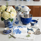 Blue Chinoiserie Recipe Request Bridal Shower  Informatiekaartje