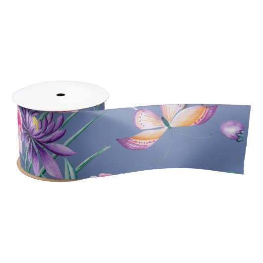 Blue Chinoiserie Satin Ribbon Satijnen Lint (Spoel)
