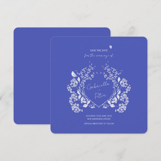 Blue Chinoiserie Save the Date (Voorkant / Achterkant)