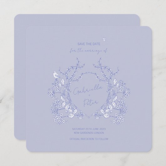 Blue Chinoiserie Save the Date (Voorkant / Achterkant)