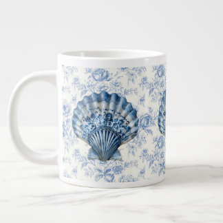 Blue Chinoiserie Shell Jumbo Ceramic Mug Grote Koffiekop