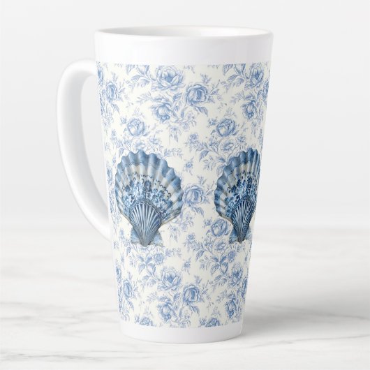 Blue Chinoiserie Shell Large Ceramic Latte Mug Latte Mok (Linkerhoek)