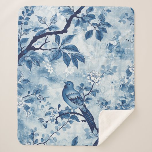 Blue Chinoiserie Sherpa Blanket Gift voor Vrouwen Sherpa Deken (Voorkant)