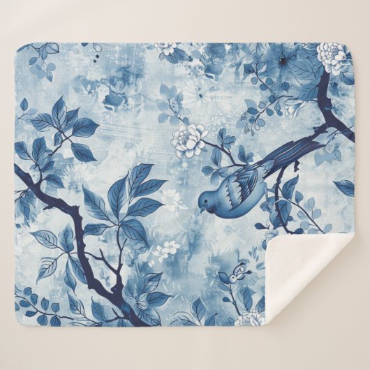 Blue Chinoiserie Sherpa Blanket Gift voor Vrouwen Sherpa Deken (Voorkant (horizontaal))