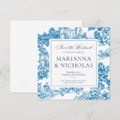 Blue Chinoiserie Style Wedding Save the Date (Voorkant / Achterkant)
