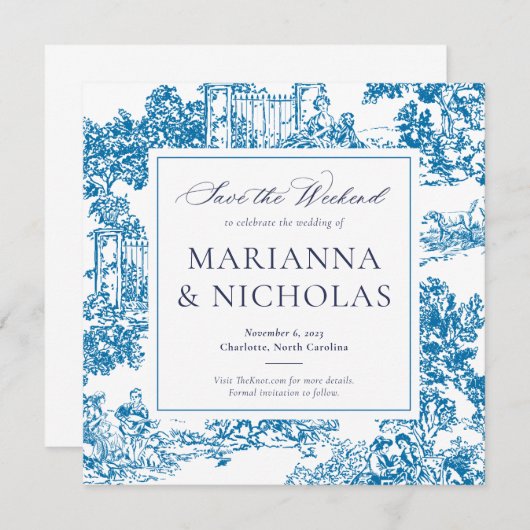 Blue Chinoiserie Style Wedding Save the Date (Voorkant / Achterkant)