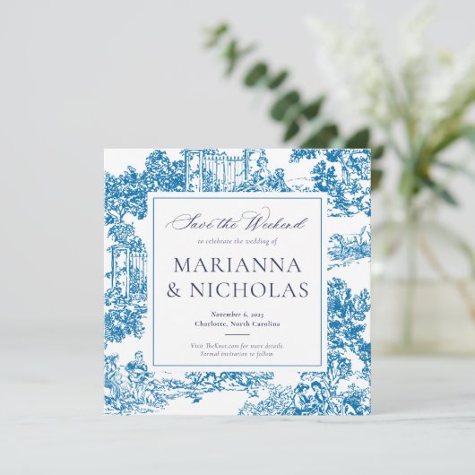 Blue Chinoiserie Style Wedding Save the Date (Staand voorkant)