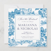 Blue Chinoiserie Style Wedding Save the Date (Voorkant)