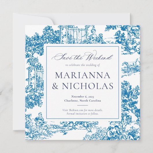 Blue Chinoiserie Style Wedding Save the Date (Voorkant)