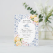 Blue Chinoiserie Tea Party Baby shower Toile Briefkaart (Staand voorkant)