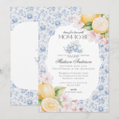 Blue Chinoiserie Tea Party Baby shower Toile Kaart (Voorkant / Achterkant)