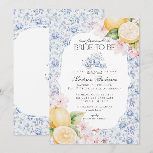 Blue Chinoiserie Tea Party Vrijgezellenfeest Toile Kaart (Voorkant / Achterkant)