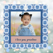 Blue Chinoiserie Tegel Foto Oma Christmas Metalen Ornament