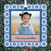 Blue Chinoiserie Tegel Foto Oma Christmas Metalen Ornament