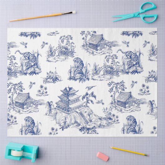 Blue Chinoiserie Tiger Blue Flow-ontkoppeling Tissuepapier (Craft)