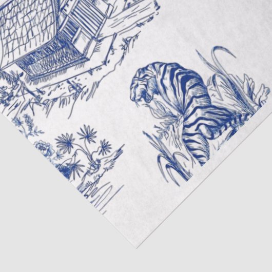Blue Chinoiserie Tiger Blue Flow-ontkoppeling Tissuepapier (Detail)