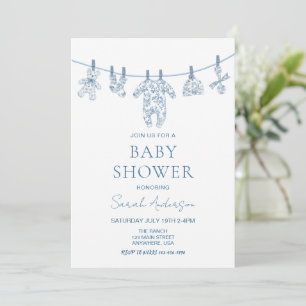 Blue Chinoiserie Toile babykleding Baby shower Kaart