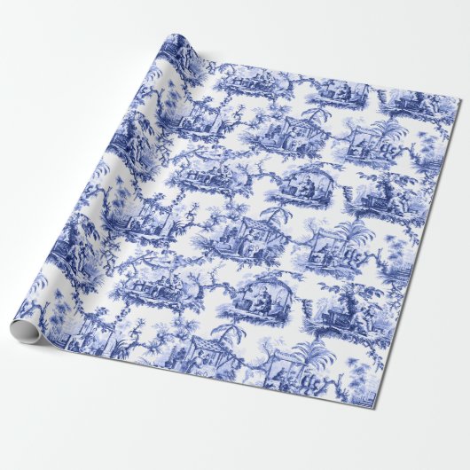 Blue Chinoiserie Toile Cadeaupapier (Uitgerold)