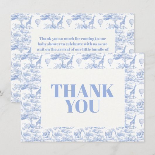 Blue Chinoiserie Toile de Jouy Baby shower Bedankkaart (Voorkant / Achterkant)