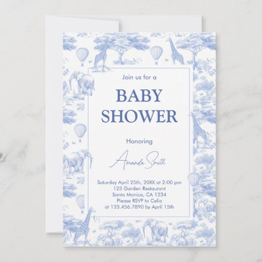 Blue Chinoiserie Toile de Jouy baby shower Kaart (Voorkant)