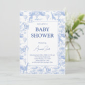 Blue Chinoiserie Toile de Jouy baby shower Kaart (Staand voorkant)