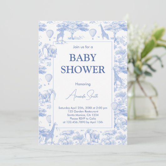 Blue Chinoiserie Toile de Jouy baby shower Kaart (Staand voorkant)