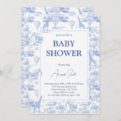 Blue Chinoiserie Toile de Jouy baby shower Kaart (Voorkant / Achterkant)