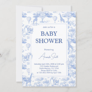 Blue Chinoiserie Toile de Jouy baby shower Kaart