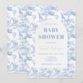 Blue Chinoiserie Toile de Jouy Baby shower Kaart (Voorkant / Achterkant)