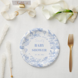 Blue Chinoiserie Toile de Jouy Baby shower Papieren Bordje