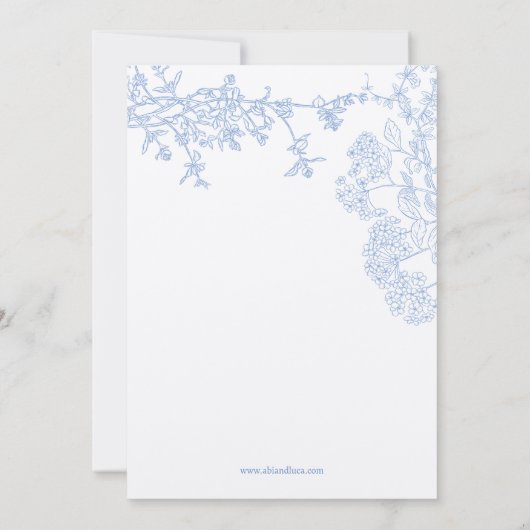 Blue Chinoiserie Toile de Jouy Uitnodiging voor he (Achterkant)