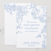 Blue Chinoiserie Toile de Jouy Uitnodiging voor he (Voorkant / Achterkant)