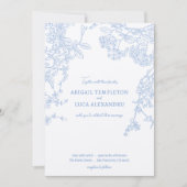 Blue Chinoiserie Toile de Jouy Wedding Kaart (Voorkant)