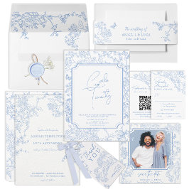 Blue Chinoiserie Toile de Jouy Wedding Kaart