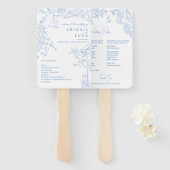 Blue Chinoiserie Toile de Jouy Wedding Programma Handwaaier (Voorkant en achterkant)