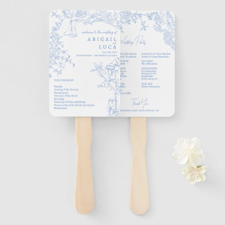Blue Chinoiserie Toile de Jouy Wedding Programma Handwaaier