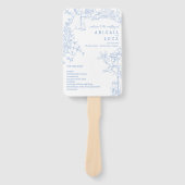 Blue Chinoiserie Toile de Jouy Wedding Programma Handwaaier (Voorkant)